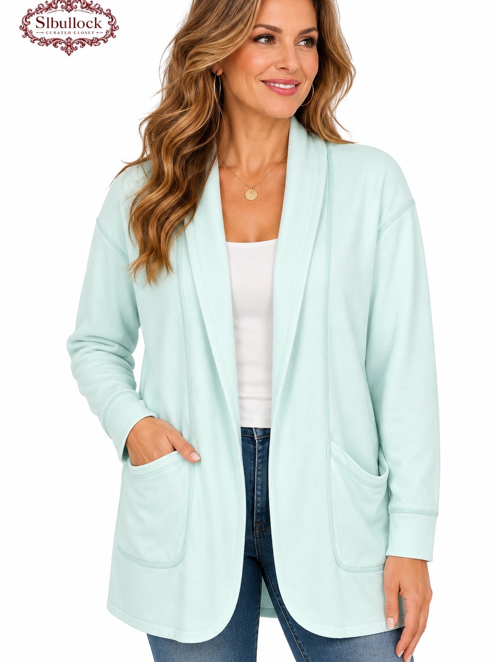 T5 Tommy Bahama Super Soft Open Front Cardigan Size Large Mint Green 32” long
